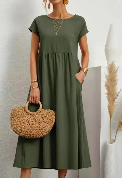 Sevilla Linen Maxi Dress - Short Sleeved and casual