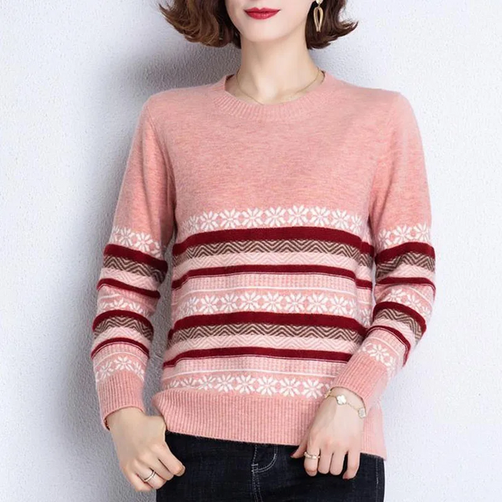 Laurel Women’s Round Neck Jacquard Knit Sweater