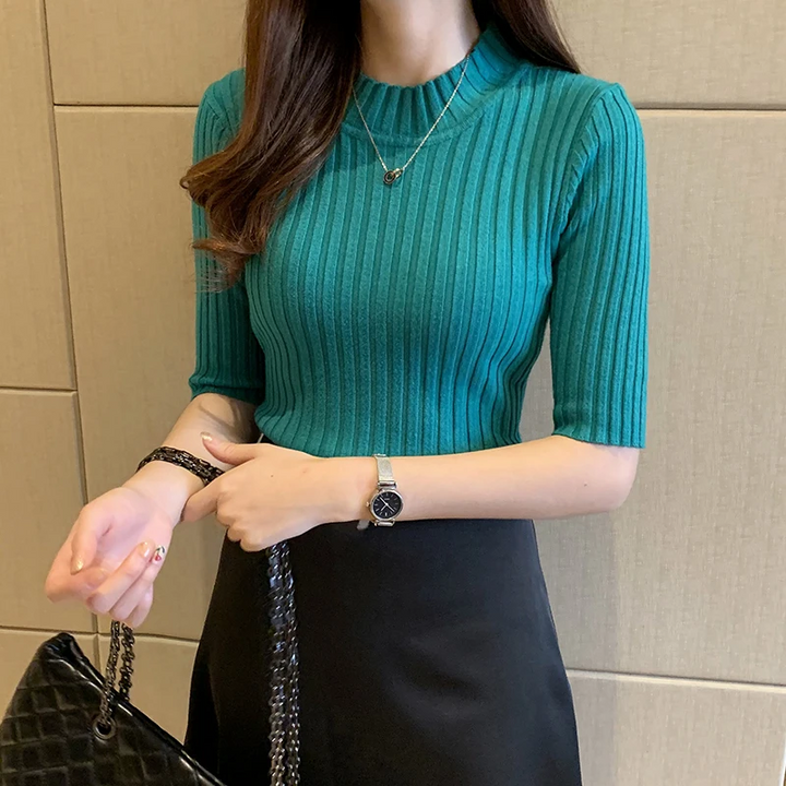 Ribbed Knit Short Sleeve Top