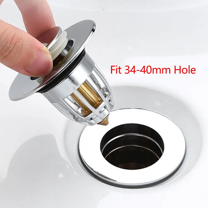 Bathroom Sink Drain Stopper with Built-In Hair Catcher