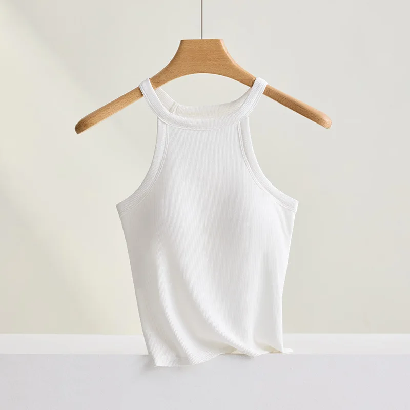 Ribbed Halter Neck Camisole Top with Built-In Bra