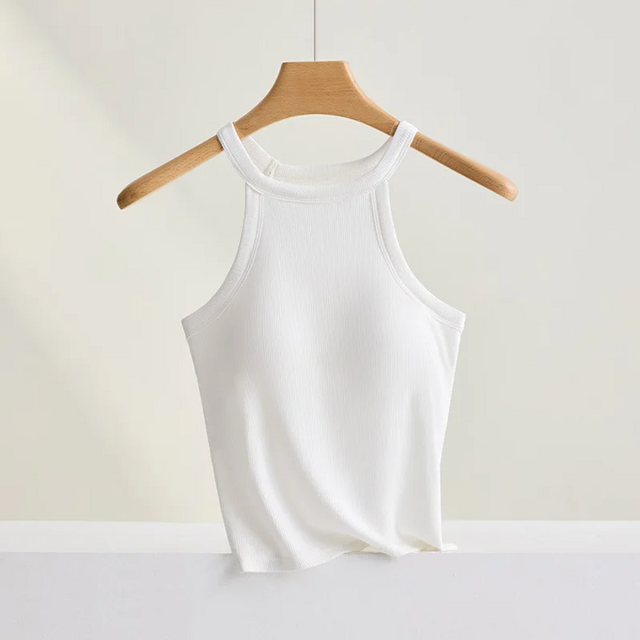 Ribbed Halter Neck Camisole Top with Built-In Bra
