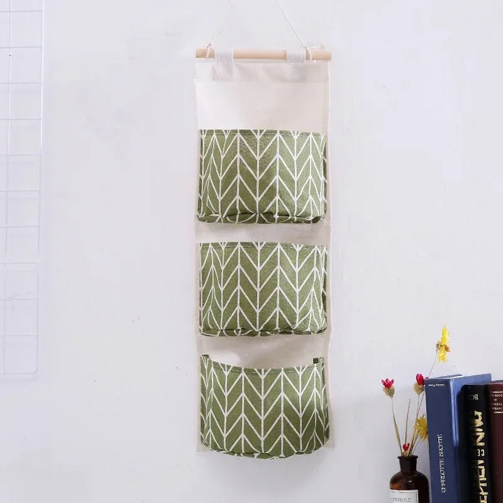 Cotton Linen Hanging Storage Bag with 3 Pockets