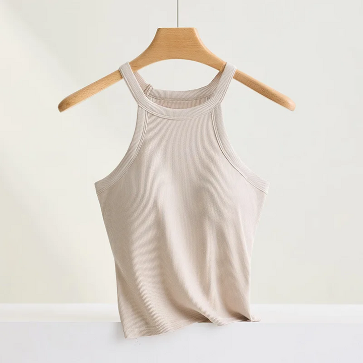 Ribbed Halter Neck Camisole Top with Built-In Bra