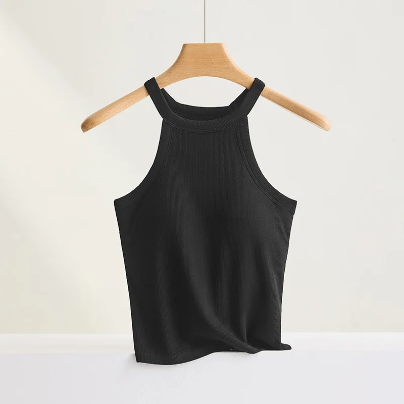 Ribbed Halter Neck Camisole Top with Built-In Bra