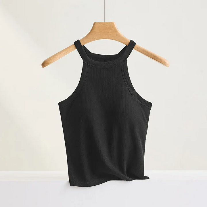 Ribbed Halter Neck Camisole Top with Built-In Bra
