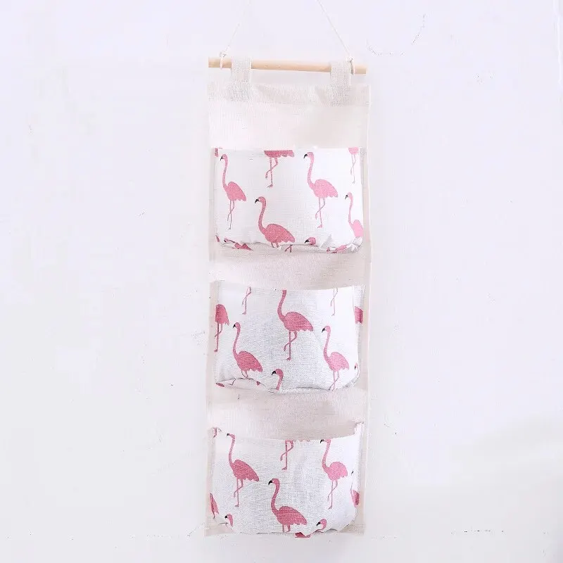 Cotton Linen Hanging Storage Bag with 3 Pockets