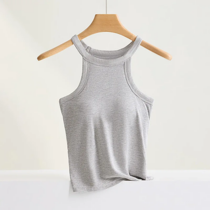 Ribbed Halter Neck Camisole Top with Built-In Bra