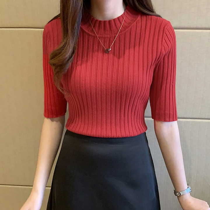 Ribbed Knit Short Sleeve Top