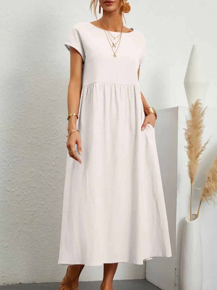 Sevilla Linen Maxi Dress - Short Sleeved and casual