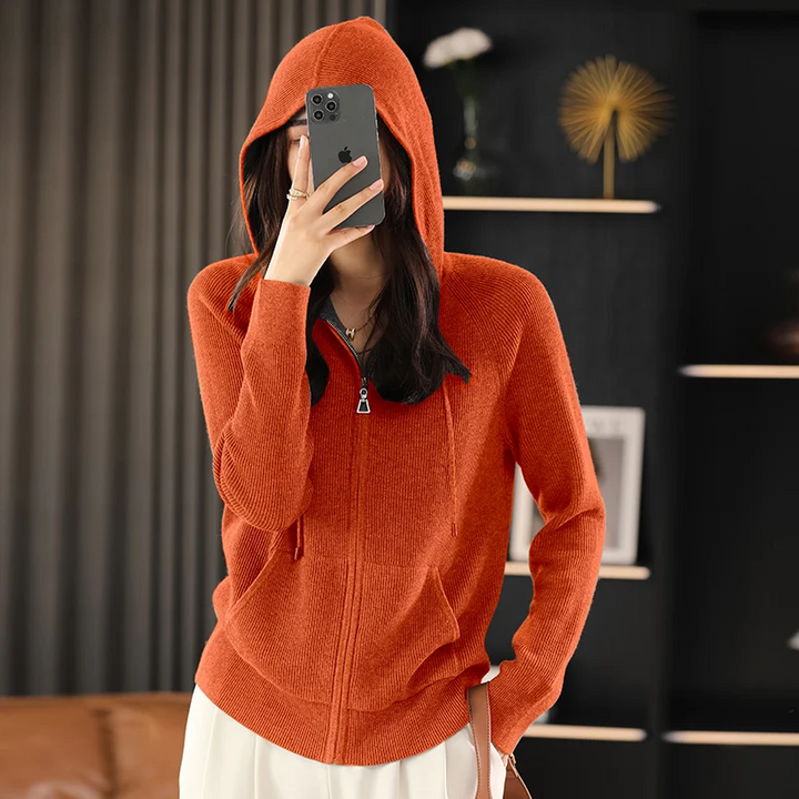 Sienna Women’s Cashmere Blend Zip Up Hoodie Cardigan
