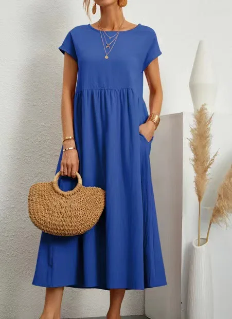 Sevilla Linen Maxi Dress - Short Sleeved and casual