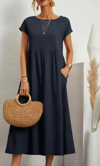 Sevilla Linen Maxi Dress - Short Sleeved and casual
