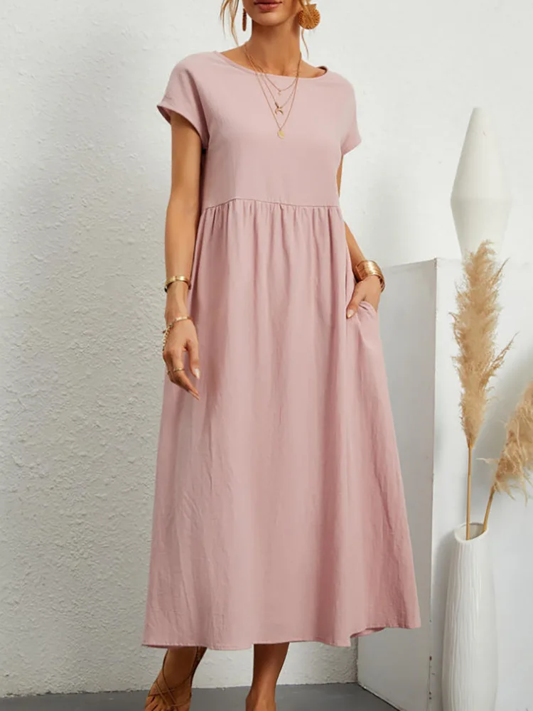 Sevilla Linen Maxi Dress - Short Sleeved and casual