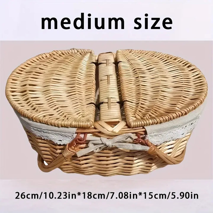 Large Wicker Picnic Basket with Lid and Lining