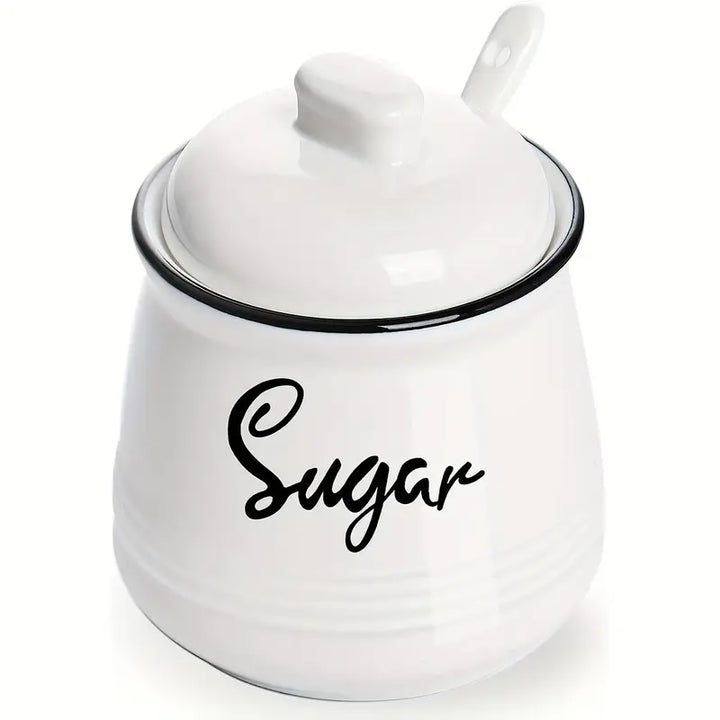 Ceramic storage jars with lid and spoon