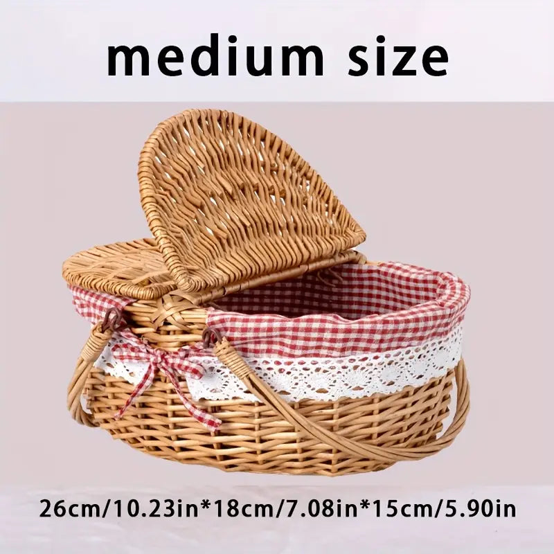 Large Wicker Picnic Basket with Lid and Lining