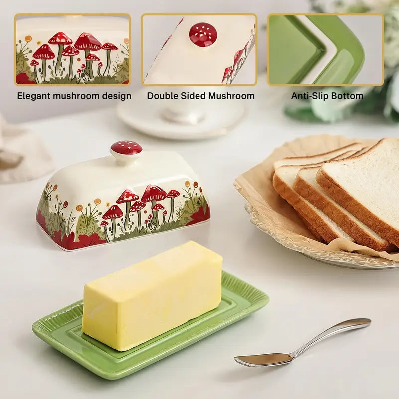 Ceramic Butter Dish with Lid – Mushroom Design