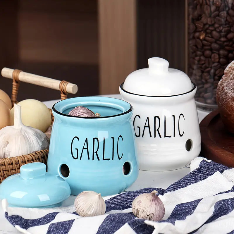 Ceramic Garlic Keeper with Vent Holes and Lid