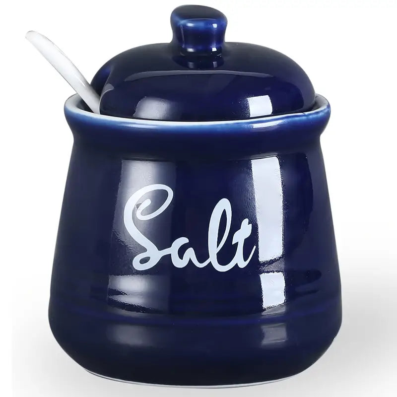 Ceramic storage jars with lid and spoon