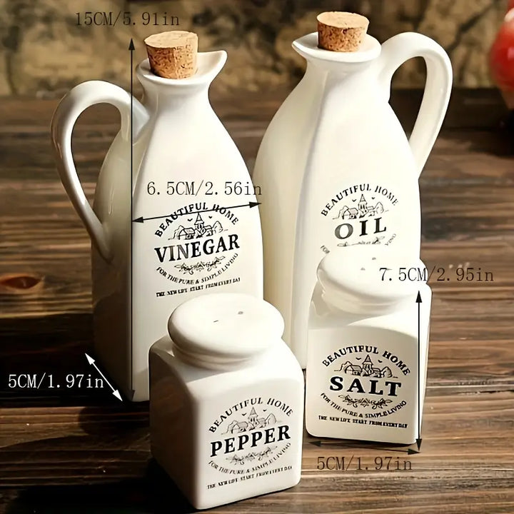 4pcs Ceramic Oil-Vinegar-Salt-Pepper Dispenser Set