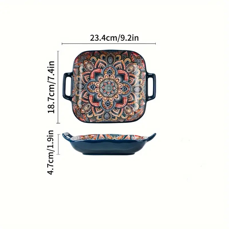 Bohemian-Style Ceramic Square Serving Plates with Handles