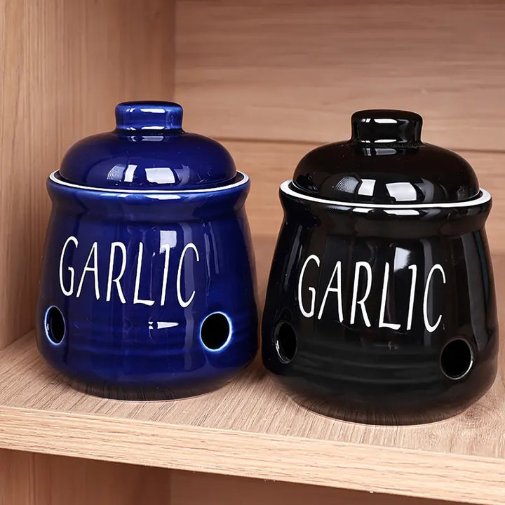 Ceramic Garlic Keeper with Vent Holes and Lid