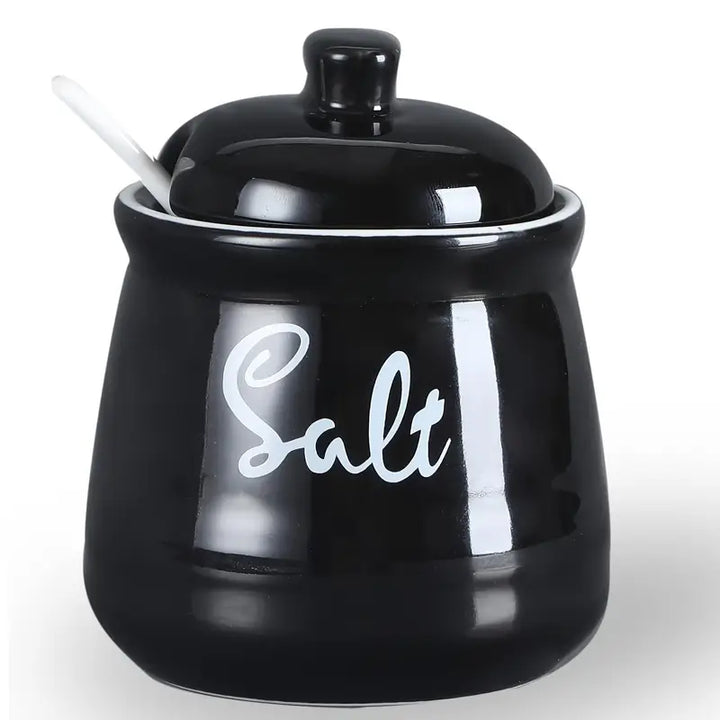 Ceramic storage jars with lid and spoon
