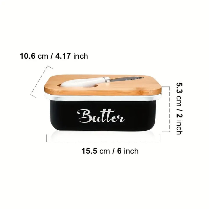 Ceramic Butter Dish with Bamboo Lid and Knife