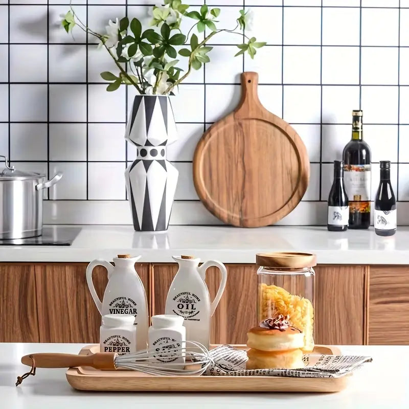4pcs Ceramic Oil-Vinegar-Salt-Pepper Dispenser Set