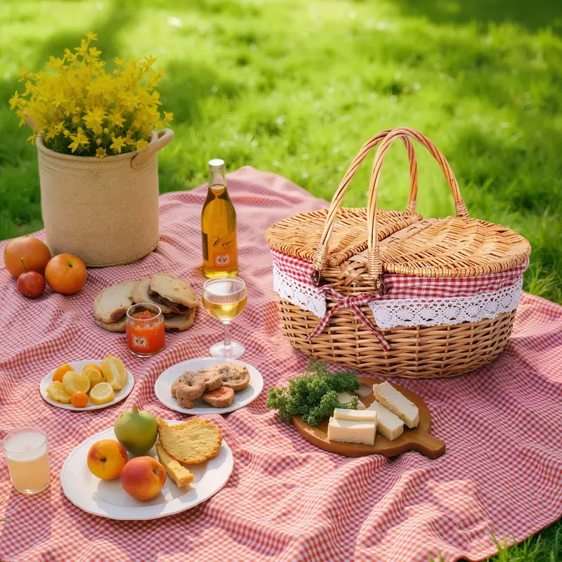Large Wicker Picnic Basket with Lid and Lining