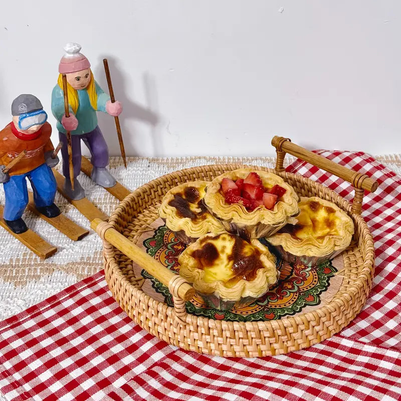 Handwoven Rattan Serving Tray with Handles