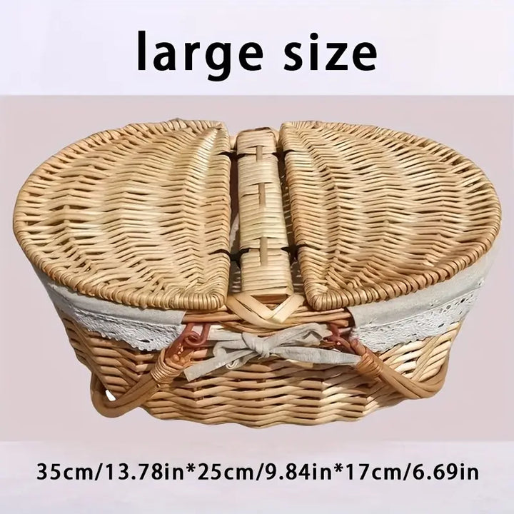 Large Wicker Picnic Basket with Lid and Lining