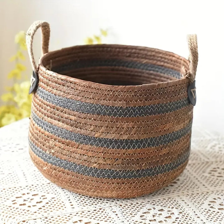 Large Bohemian Woven Rope Storage Basket with Handles