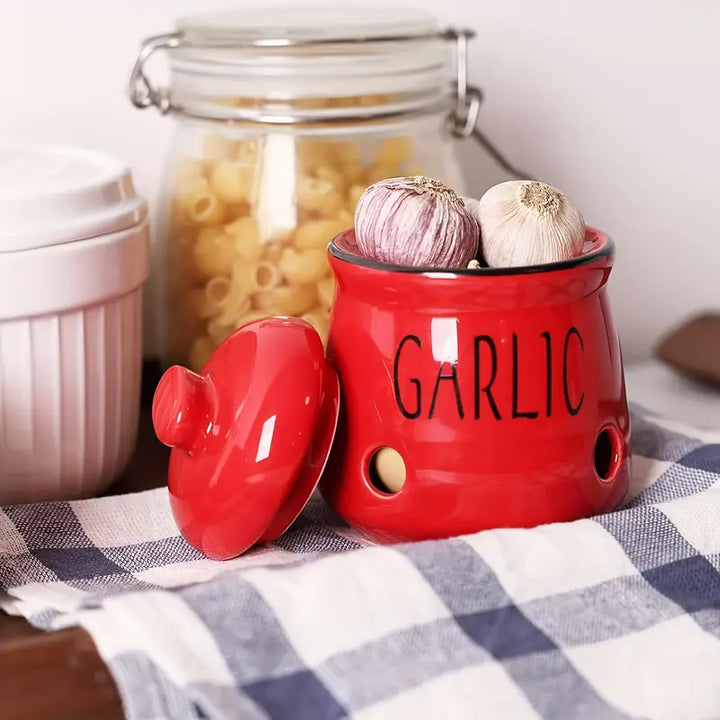 Ceramic Garlic Keeper with Vent Holes and Lid