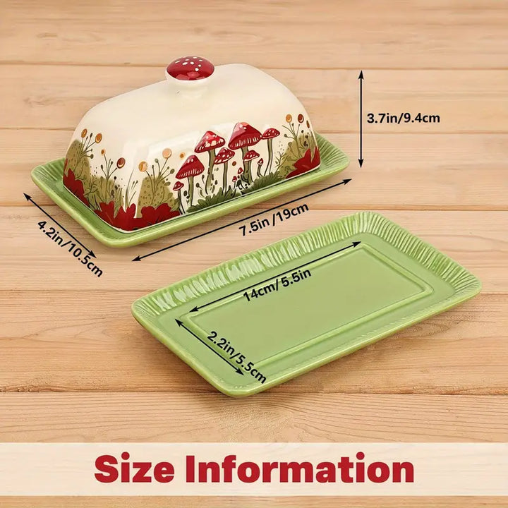 Ceramic Butter Dish with Lid – Mushroom Design