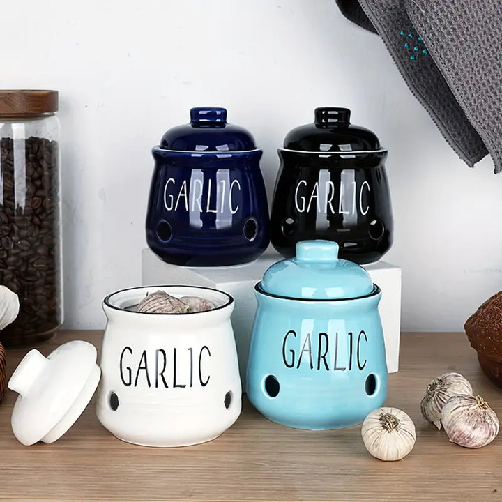 Ceramic Garlic Keeper with Vent Holes and Lid