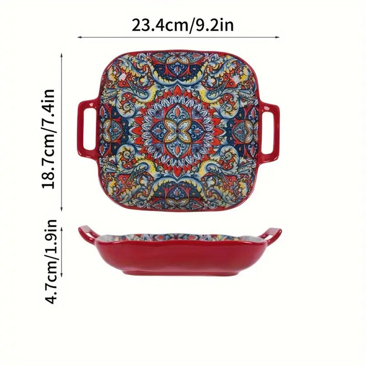 Bohemian-Style Ceramic Square Serving Plates with Handles