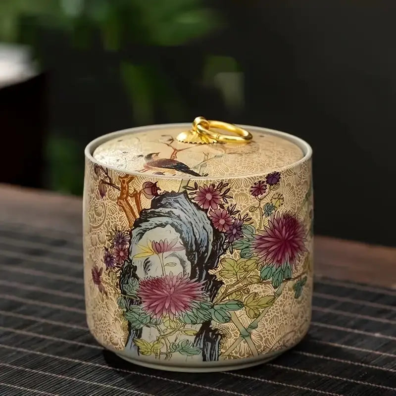 4pcs Decorative Ceramic Tea Canisters with Lids