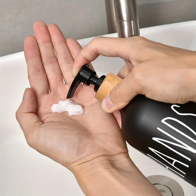 Matte Black Soap Dispenser Set with Wooden Tray