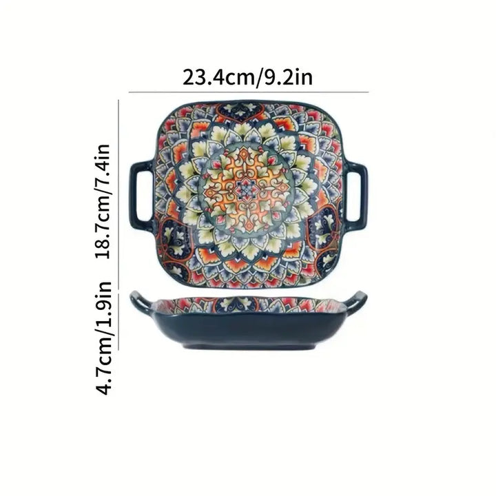 Bohemian-Style Ceramic Square Serving Plates with Handles