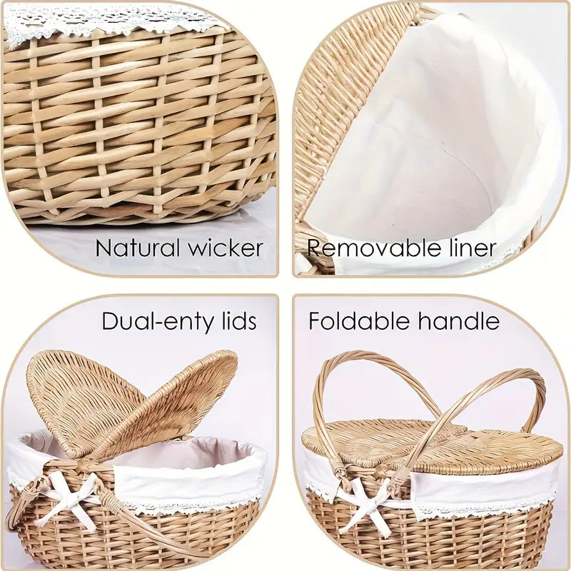 Large Wicker Picnic Basket with Lid and Lining