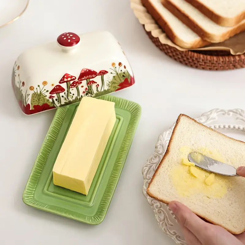 Ceramic Butter Dish with Lid – Mushroom Design