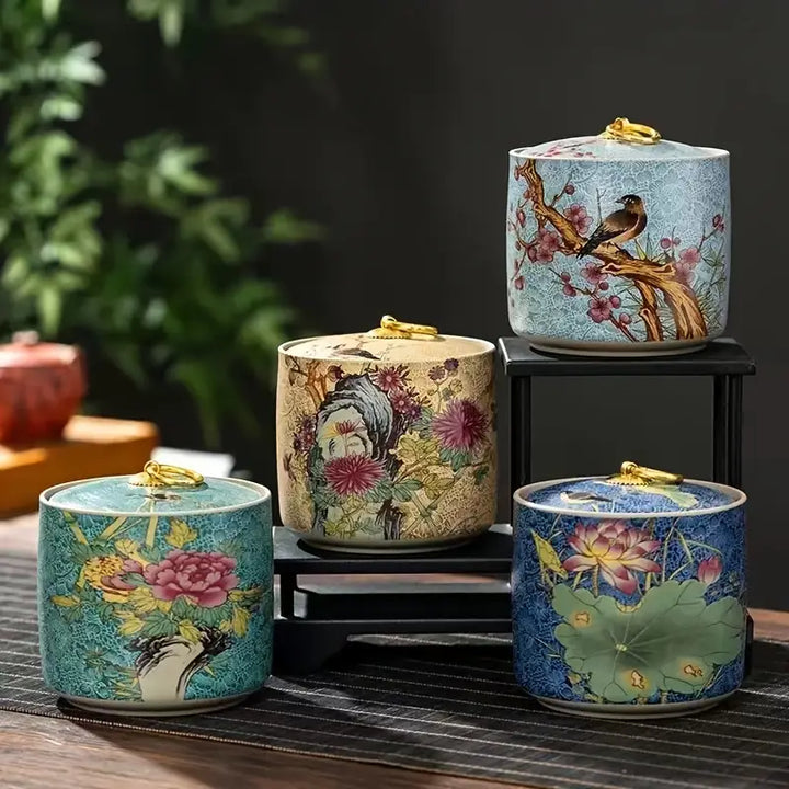4pcs Decorative Ceramic Tea Canisters with Lids