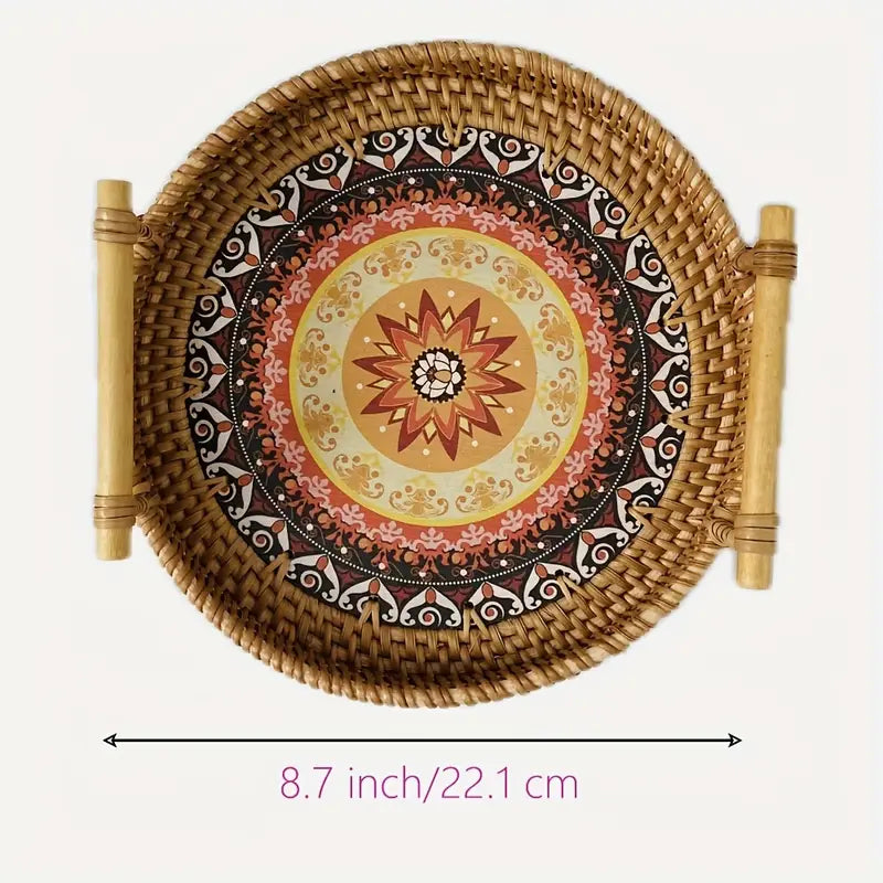 Handwoven Rattan Serving Tray with Handles