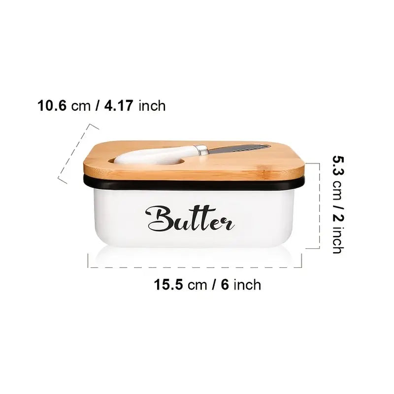 Ceramic Butter Dish with Bamboo Lid and Knife