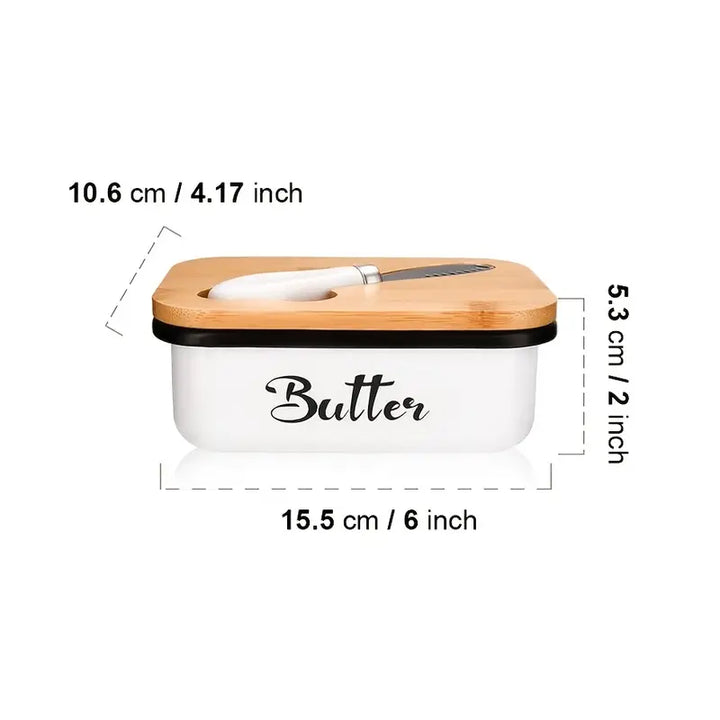 Ceramic Butter Dish with Bamboo Lid and Knife