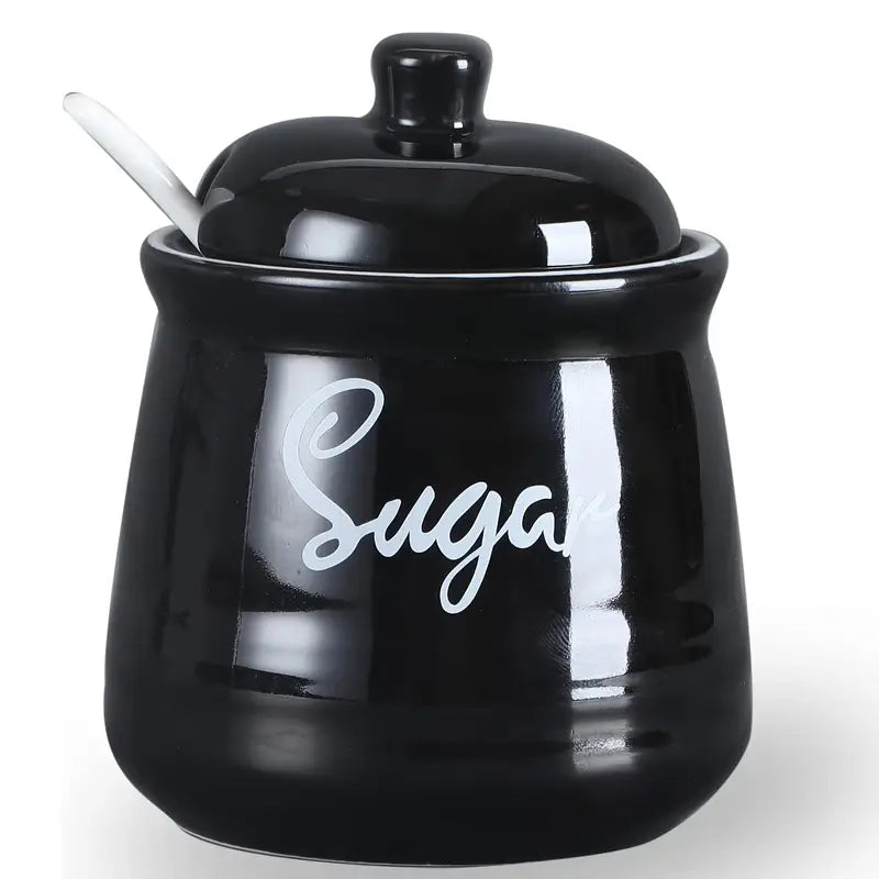 Ceramic storage jars with lid and spoon