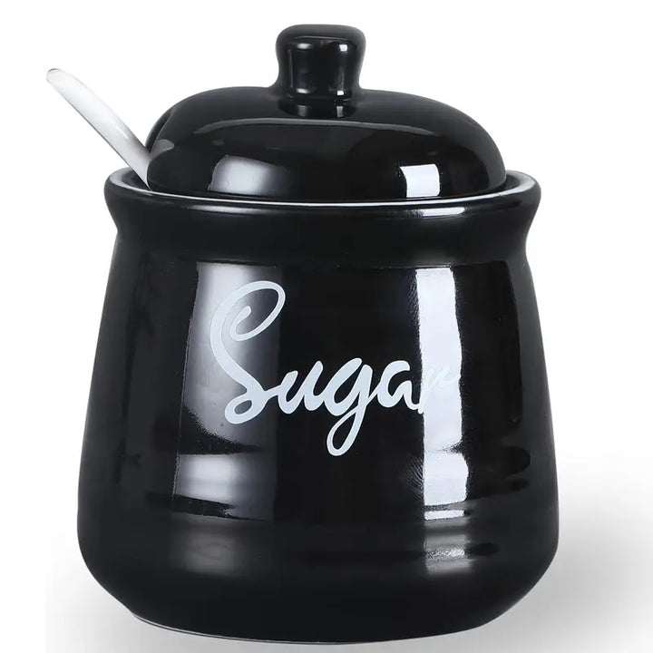 Ceramic storage jars with lid and spoon