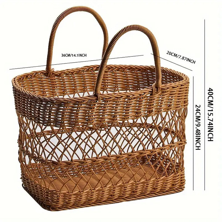 Woven Picnic Basket with Handles – Durable Plastic Rattan Look